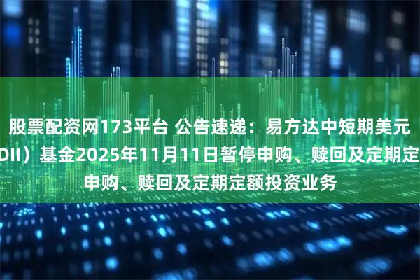 股票配资网173平台 公告速递：易方达中短期美元债债券（QDII）基金2025年11月11日暂停申购、赎回及定期定额投资业务